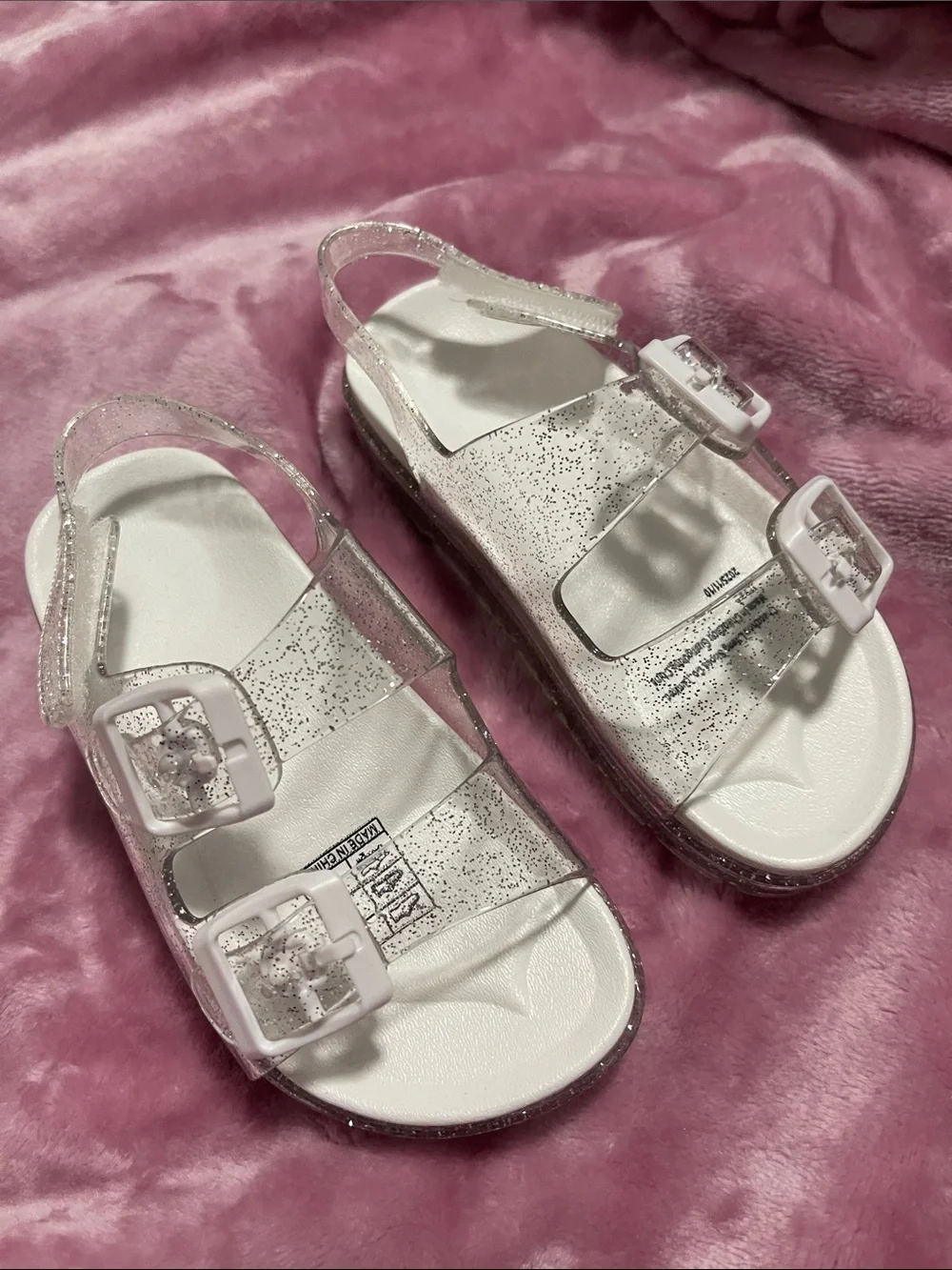 Toddler Girls Kids Clear Glitter Jelly Sandals - White